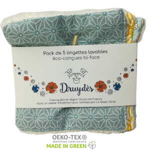 Lingettes lavables et réutilisables en coton Bio -multicolores-(5 pièces) Druyès