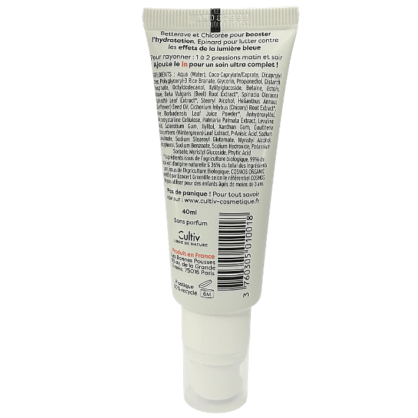 Crème visage hydratante et antioxydante Bio enrichie en actifs de betterave, de chicorée et d’épinard -(40ml)